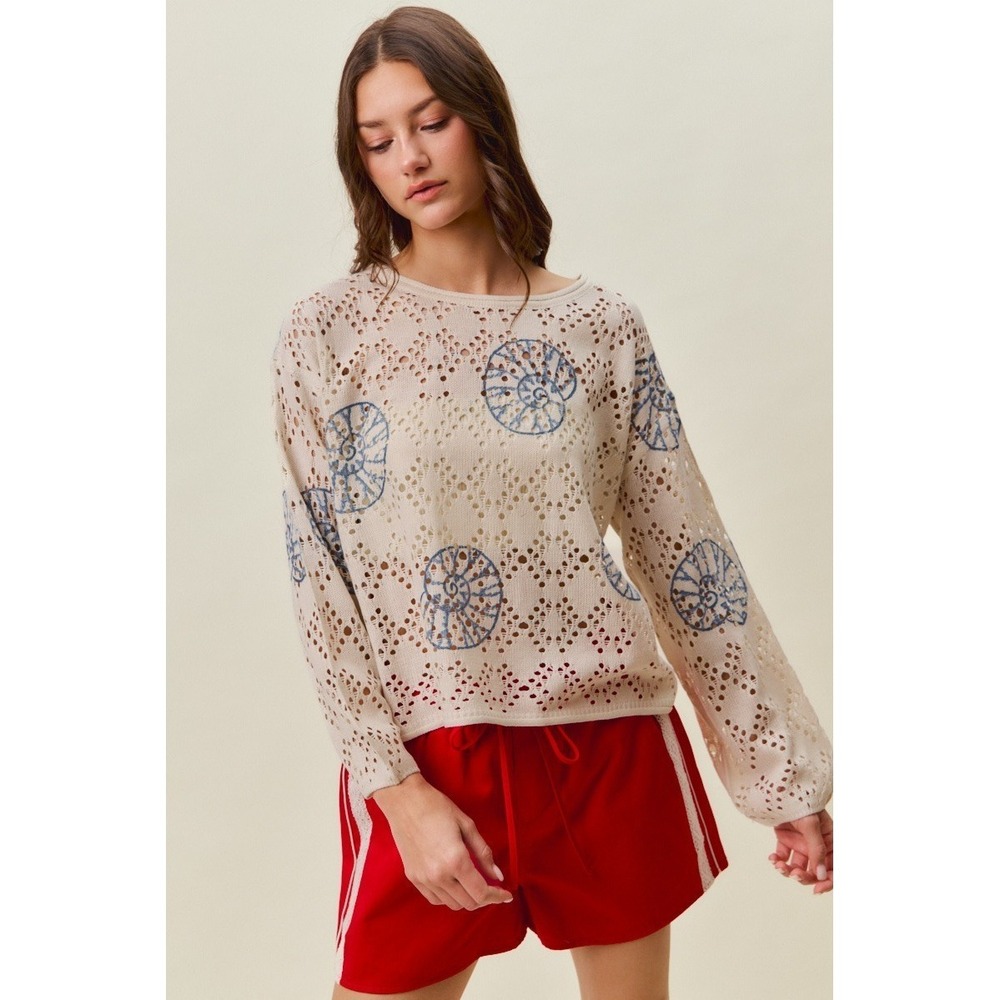 SO ME Seashell Lightweight Sweater Top - Large - Picture 7 of 16